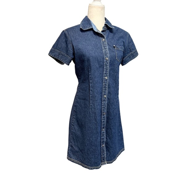 Vtg 90s Tommy Jeans Denim Mini Shirt Dress Womens L Western Rodeo Cowgirl Prep - Picture 4 of 16